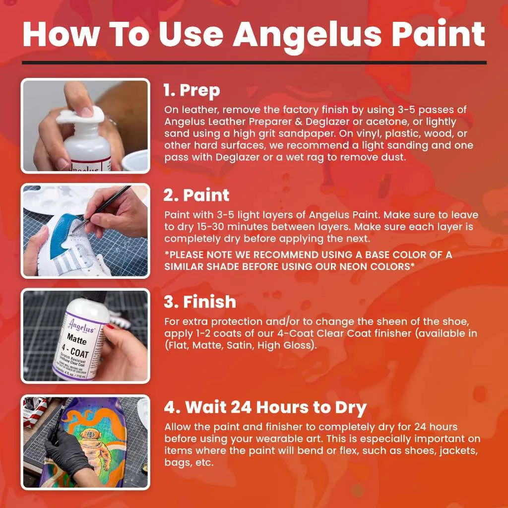 (12 Colors) Angelus Acrylic Leather Metallic & Pearlescent Paint