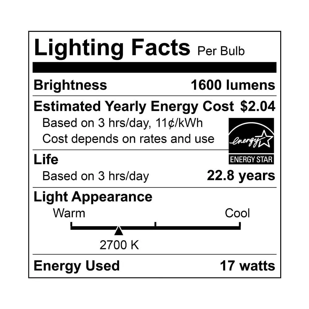 17W A21 Dimmable LED Bulb - 220 Degree Beam - E26 Medium Base - 1600 Lm - 2700K Soft White
