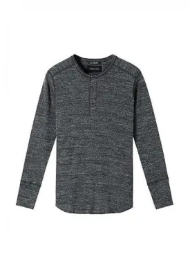 1x1 Slub Long Sleeve Henley Marled Black