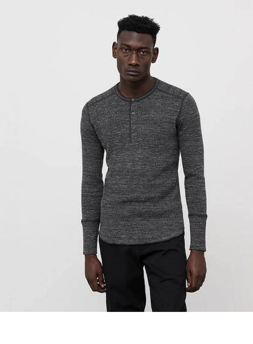 1x1 Slub Long Sleeve Henley Marled Black