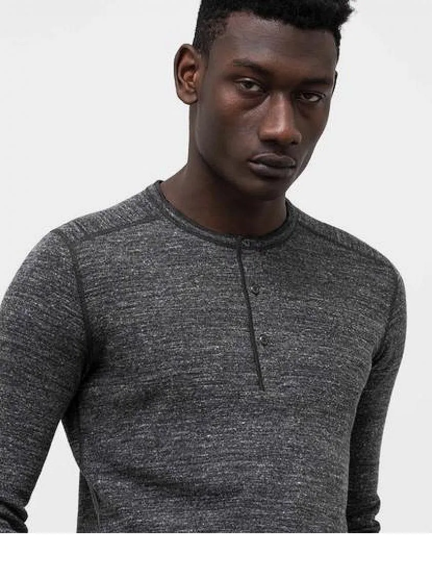1x1 Slub Long Sleeve Henley Marled Black
