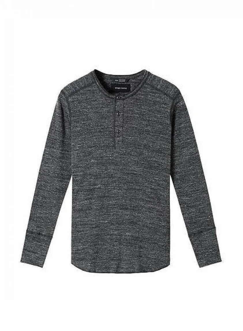 1x1 Slub Long Sleeve Henley Marled Black