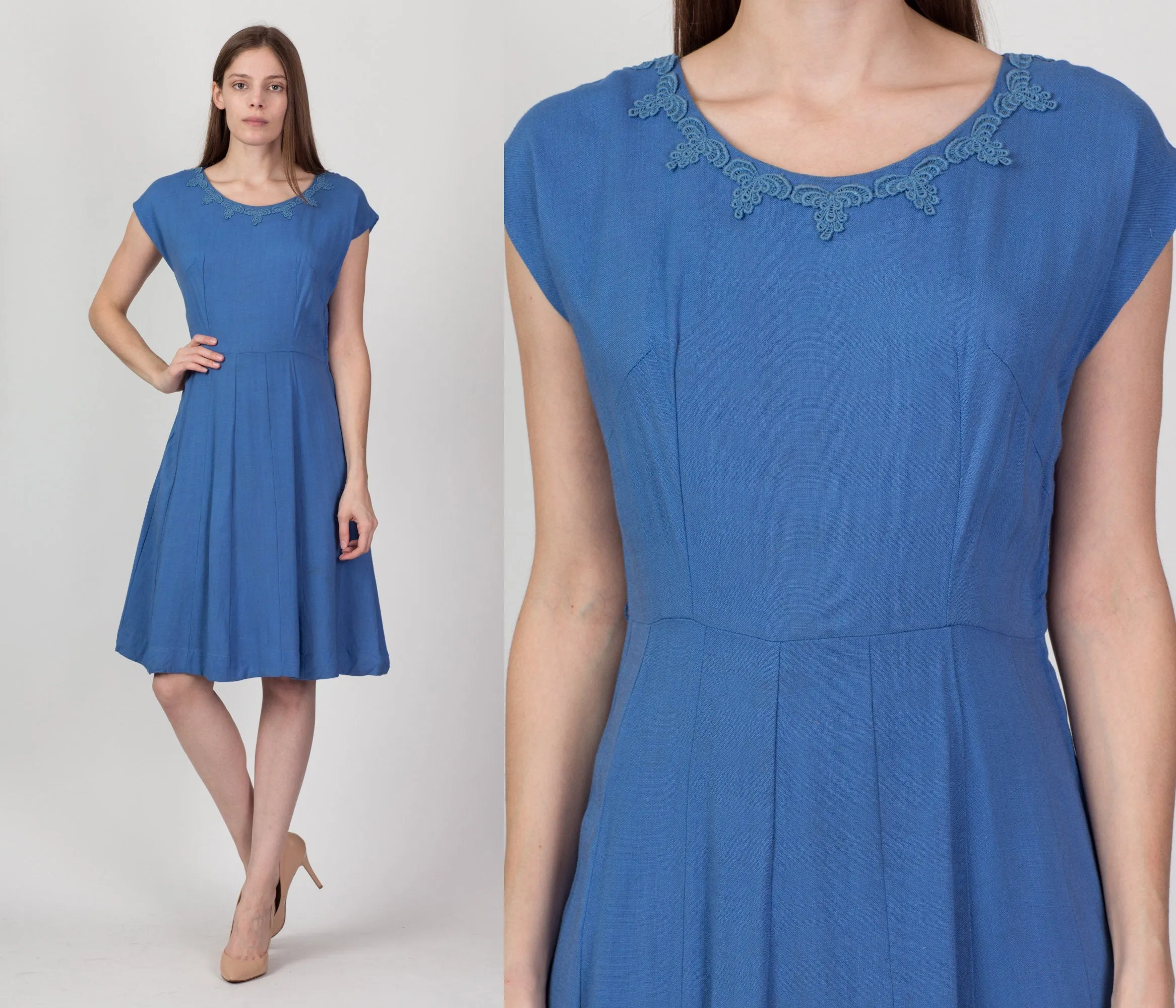 40s 50s Kerrybrooke Cornflower Blue Midi Dress - Medium