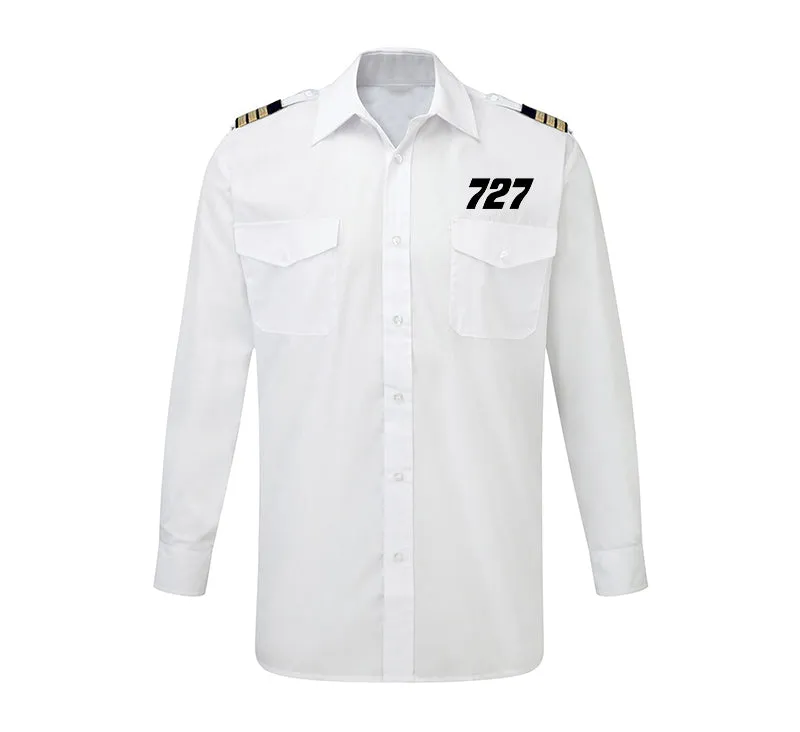 727 Flat Text Designed Long Sleeve Pilot Shirts