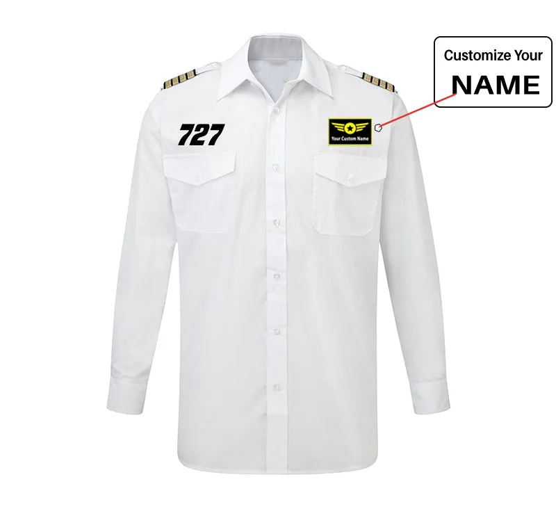 727 Flat Text Designed Long Sleeve Pilot Shirts