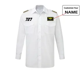 727 Flat Text Designed Long Sleeve Pilot Shirts