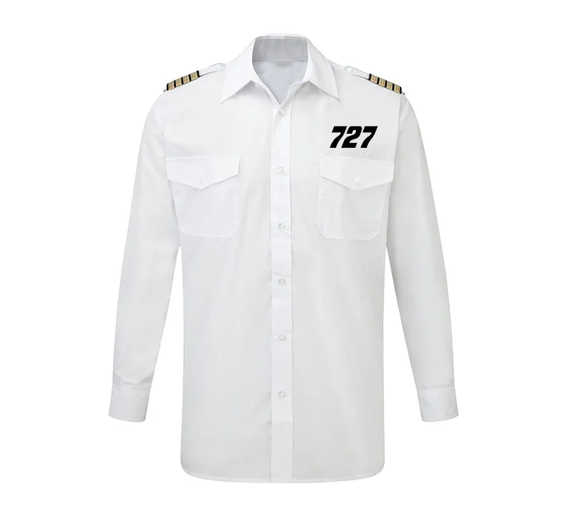 727 Flat Text Designed Long Sleeve Pilot Shirts