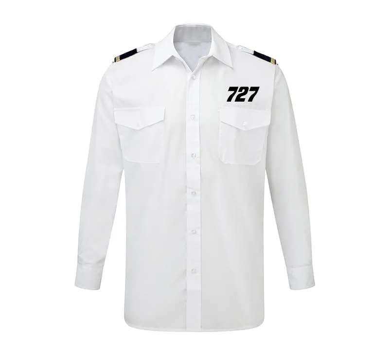 727 Flat Text Designed Long Sleeve Pilot Shirts