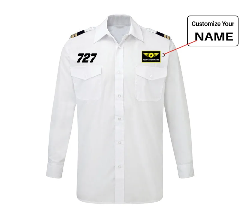 727 Flat Text Designed Long Sleeve Pilot Shirts