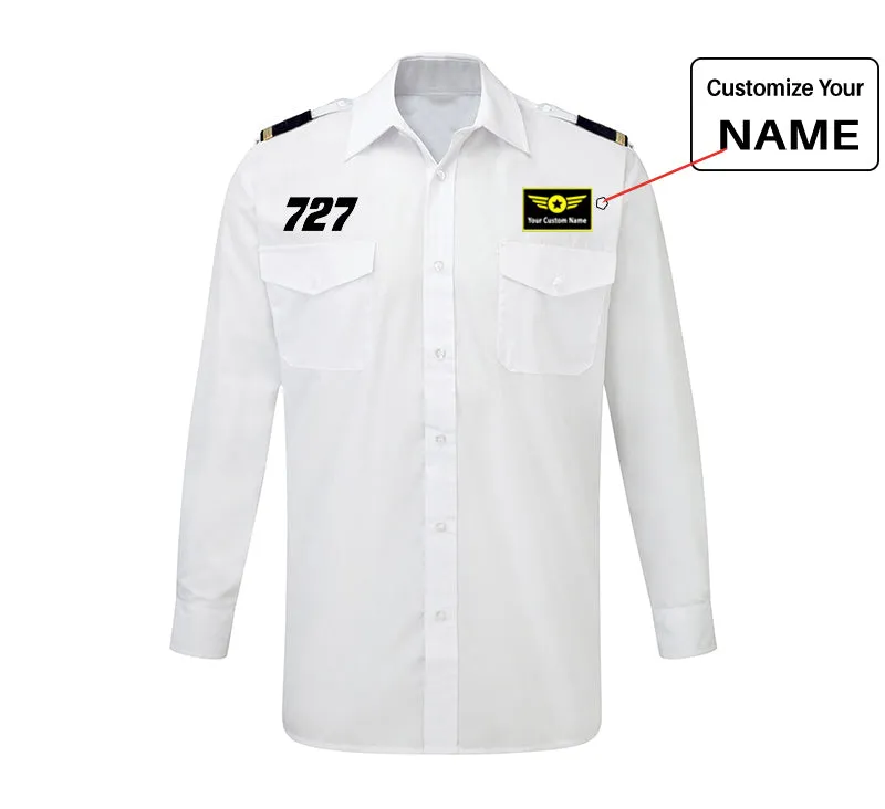 727 Flat Text Designed Long Sleeve Pilot Shirts