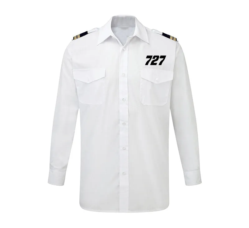 727 Flat Text Designed Long Sleeve Pilot Shirts