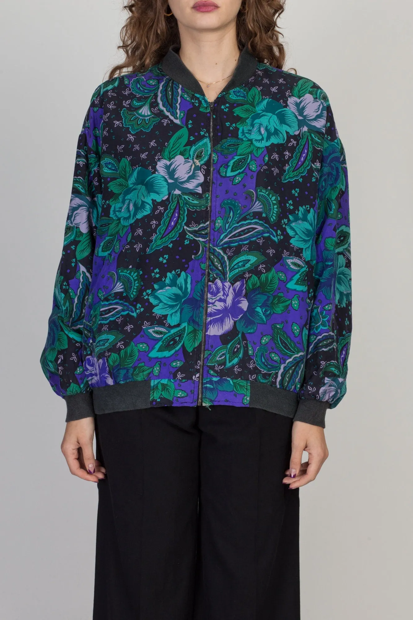 80s Silk Floral Print Jacket - Large to XL
