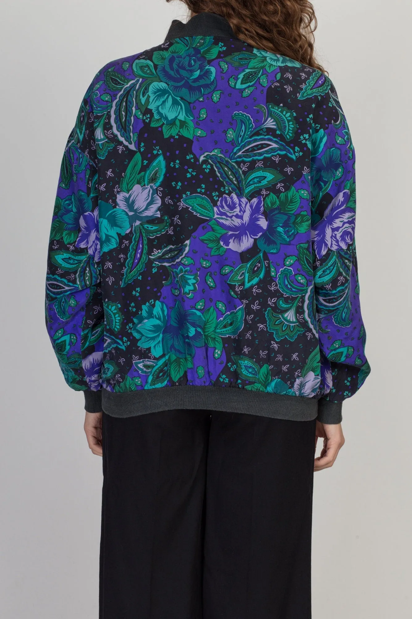 80s Silk Floral Print Jacket - Large to XL