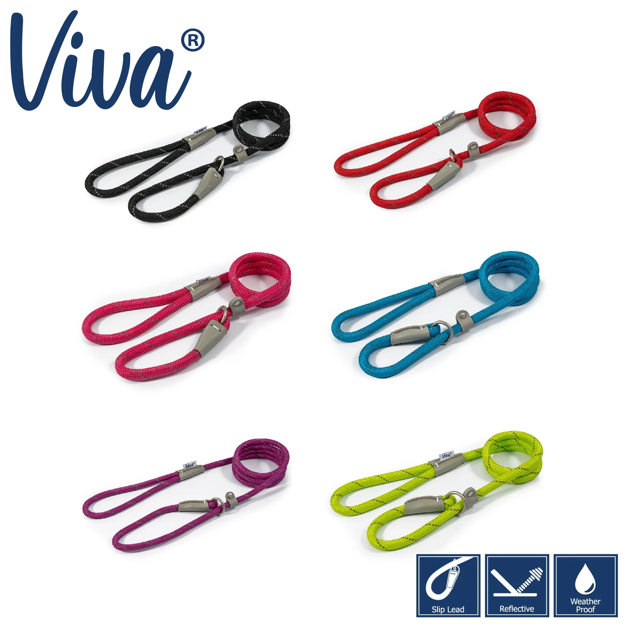 Ancol - Viva Nylon Refective Rope Slip Lead - Pink - 150cm x 12mm (max 50kg)