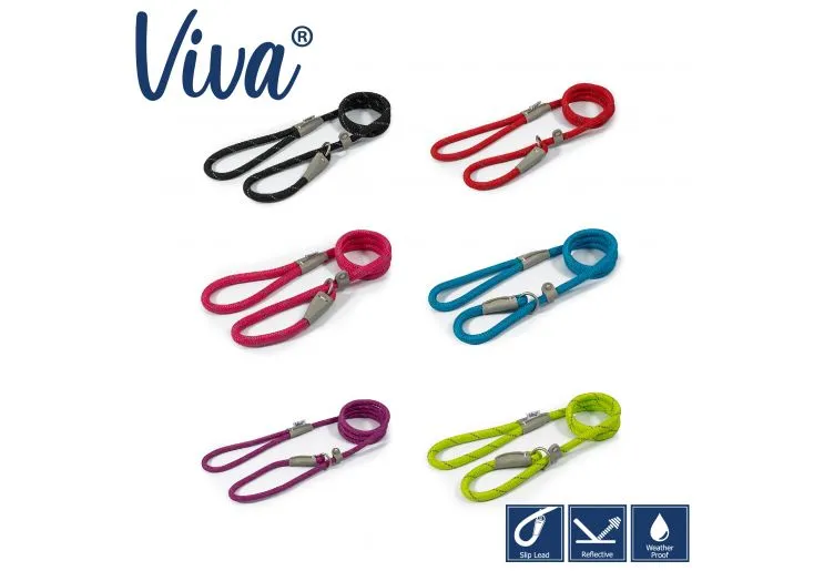 Ancol - Viva Nylon Reflective Rope Slip Lead - Red - 120cm x 12mm (Max50kg)