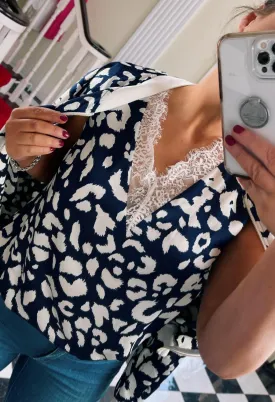 Animal Print Lace Trim Top