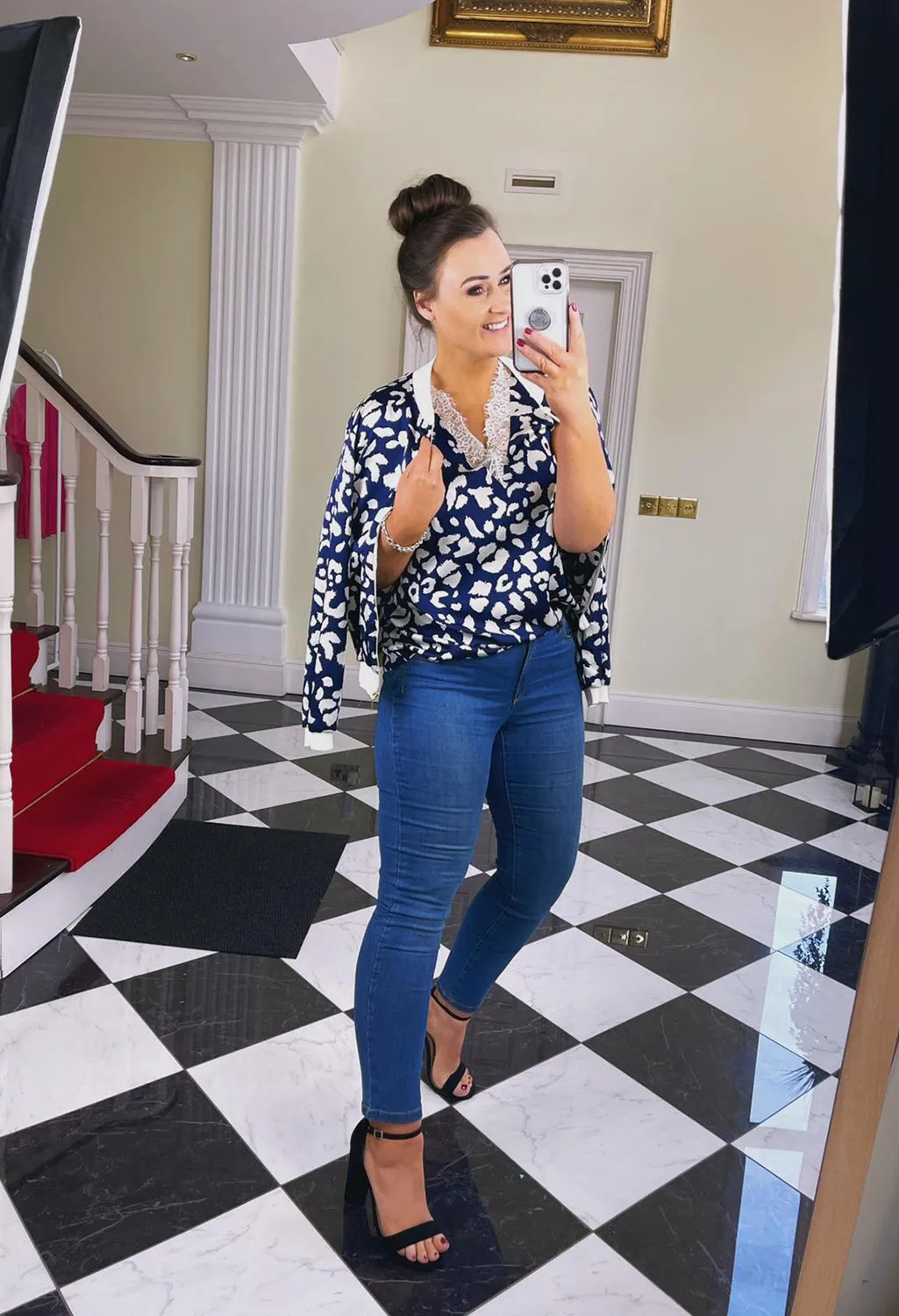 Animal Print Lace Trim Top