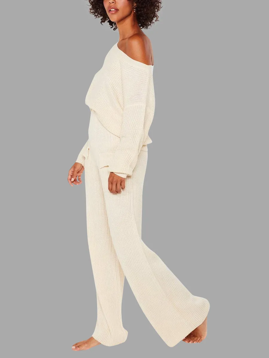 Autumn and Winter Casual Solid Color Knitted Suit