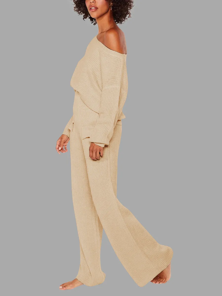 Autumn and Winter Casual Solid Color Knitted Suit
