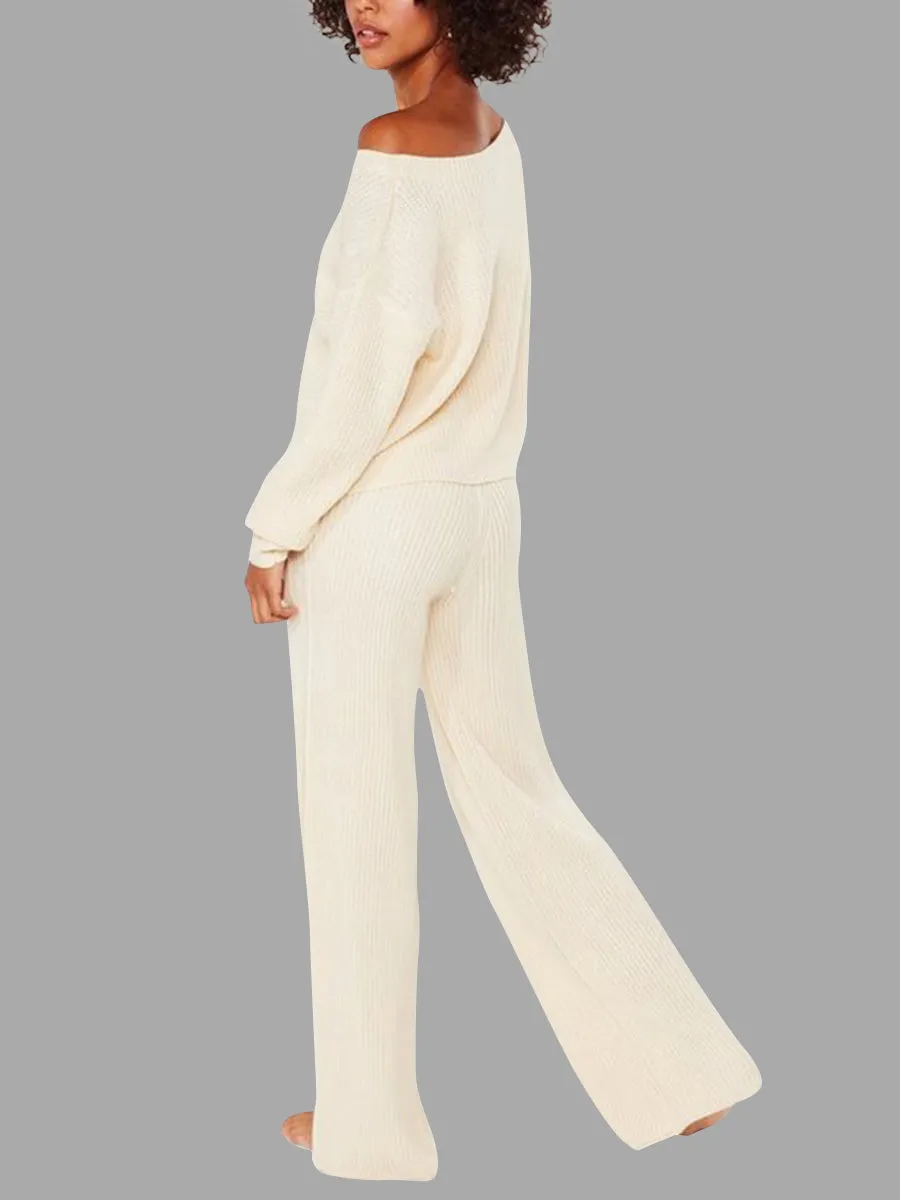 Autumn and Winter Casual Solid Color Knitted Suit