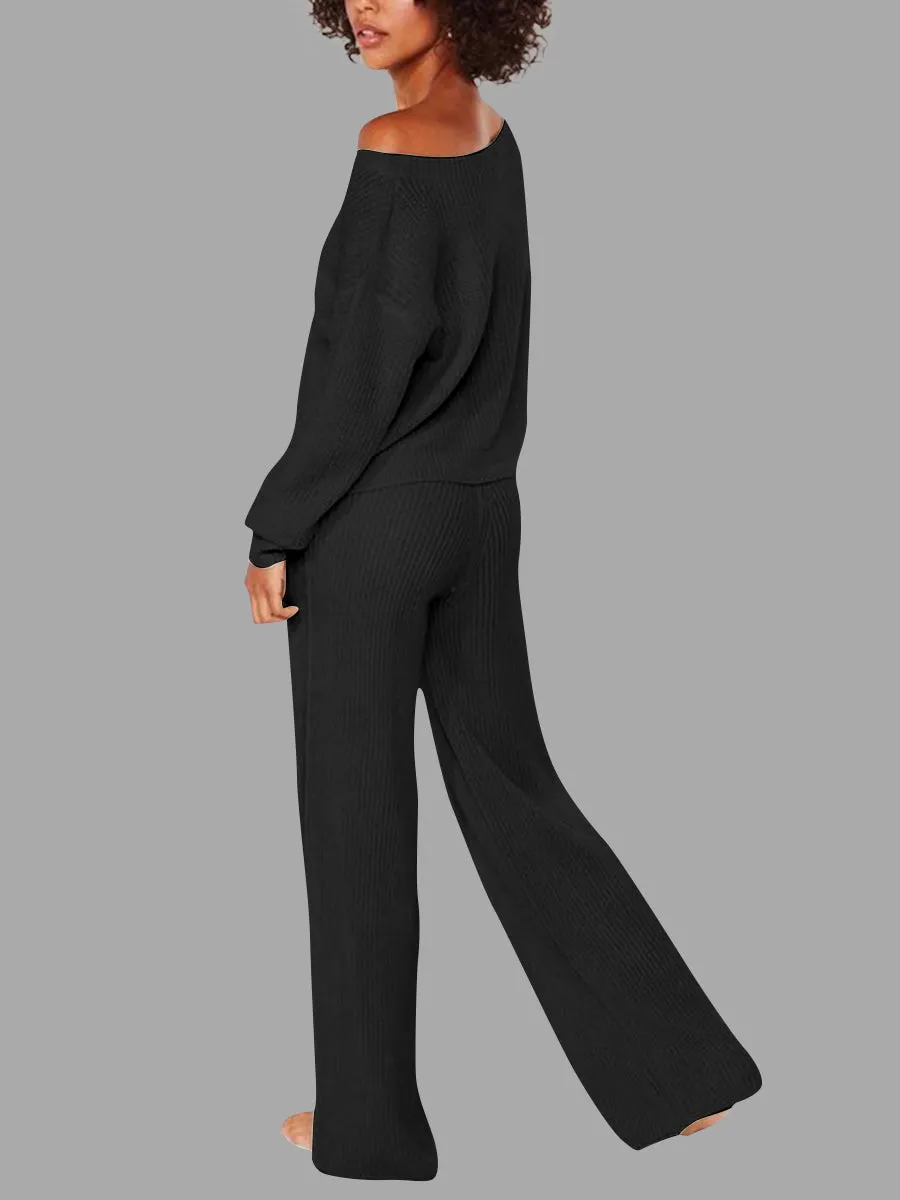 Autumn and Winter Casual Solid Color Knitted Suit