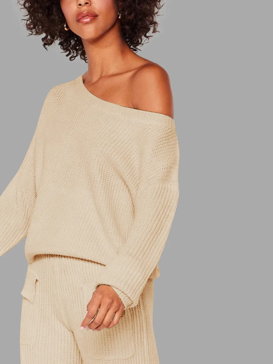Autumn and Winter Casual Solid Color Knitted Suit
