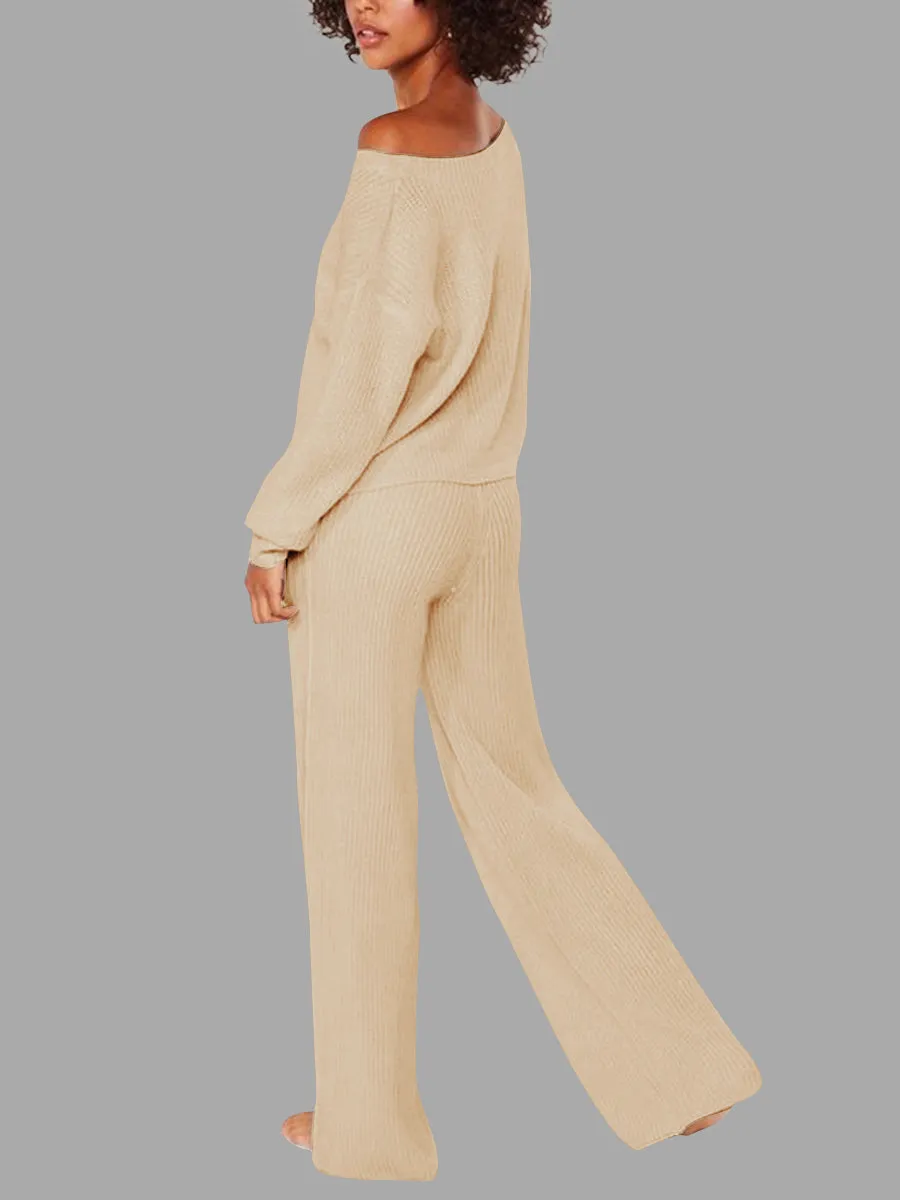 Autumn and Winter Casual Solid Color Knitted Suit