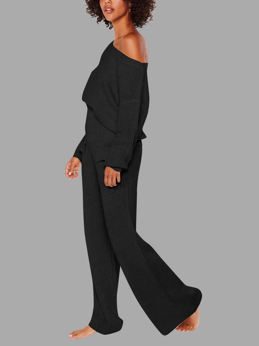 Autumn and Winter Casual Solid Color Knitted Suit