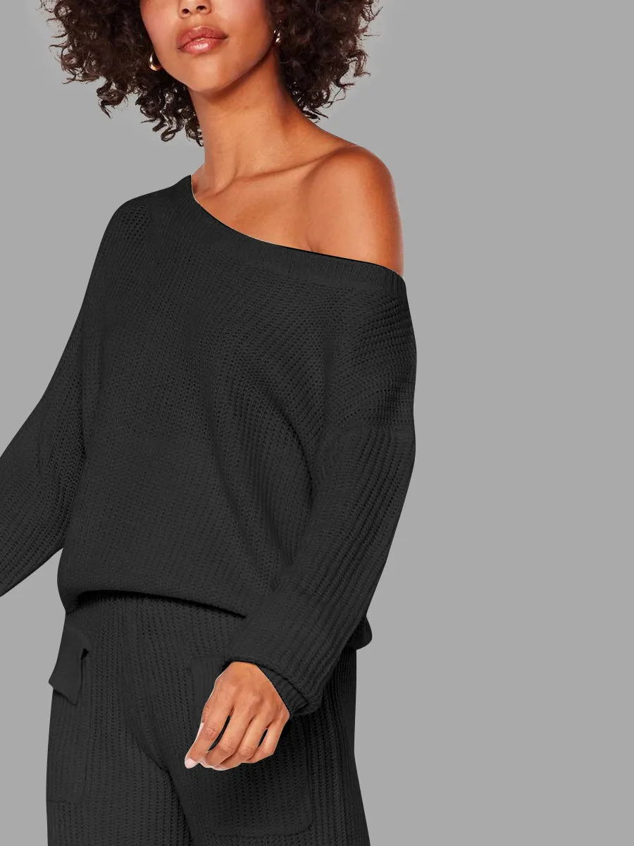 Autumn and Winter Casual Solid Color Knitted Suit