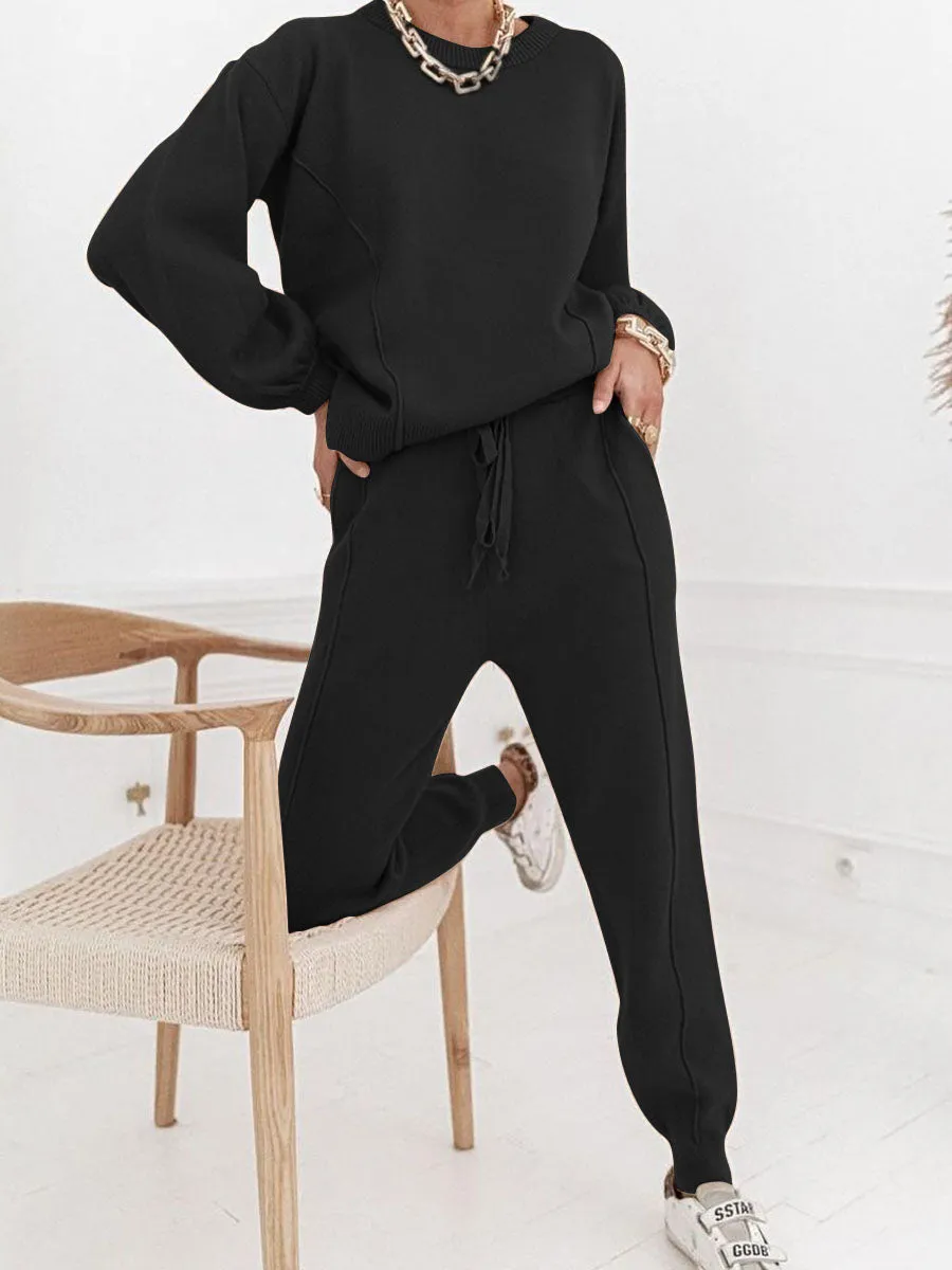 Autumn Winter Casual Solid Color Knitted Women's Suit