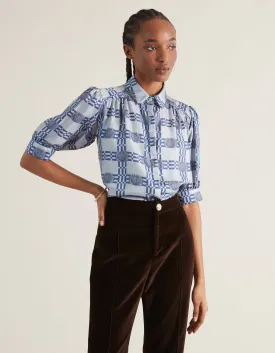 Betty Silk Twill Denim Blue Shell Print