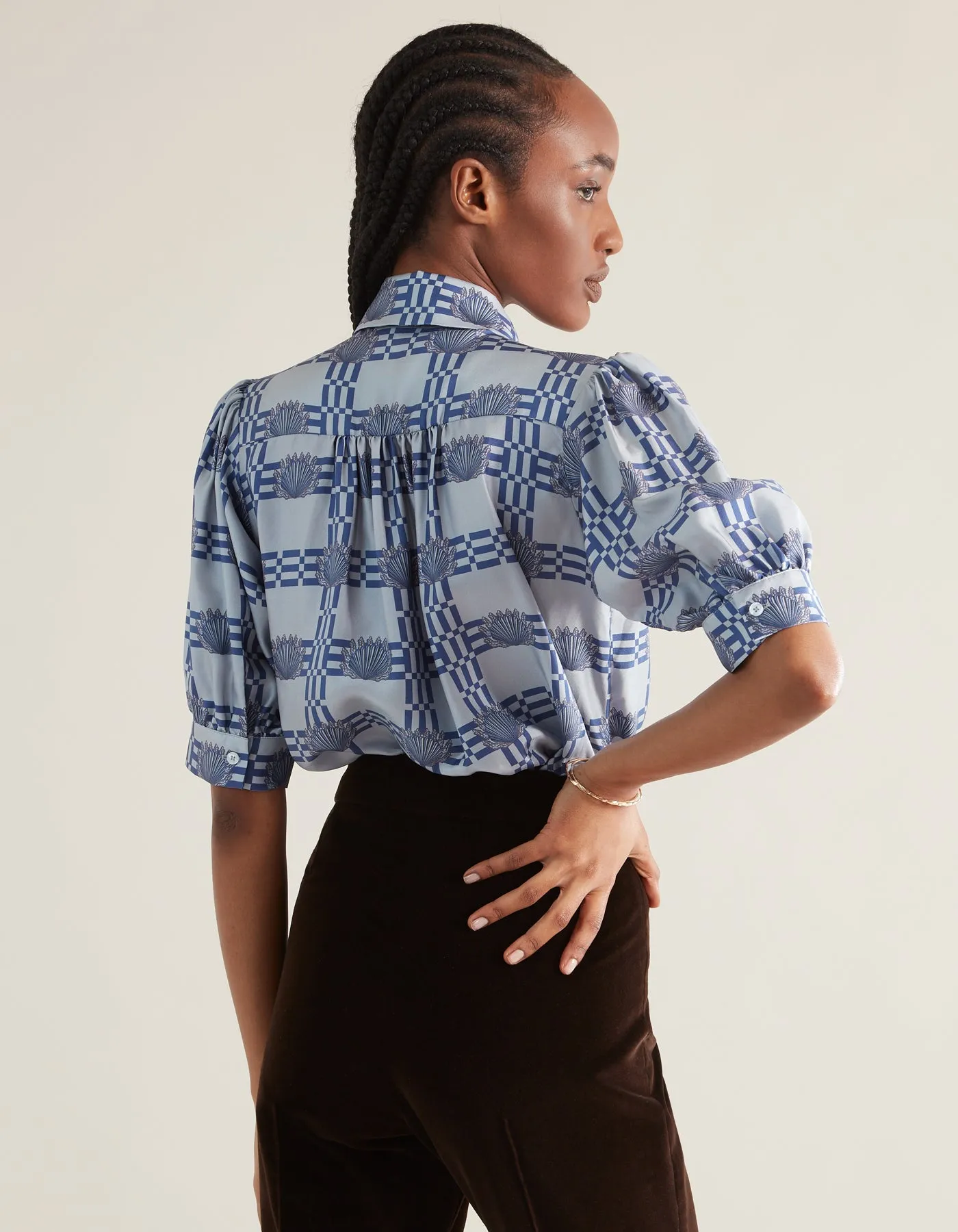 Betty Silk Twill Denim Blue Shell Print