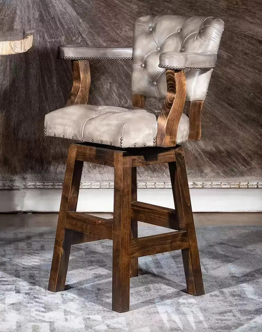 Bigsby Stone Western Leather Bar Chair w/ Swivel