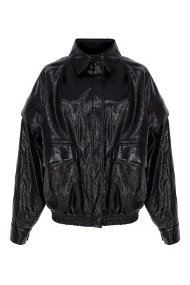 BLACK CRACK LEATHER Jacket with Removable Sleeves
