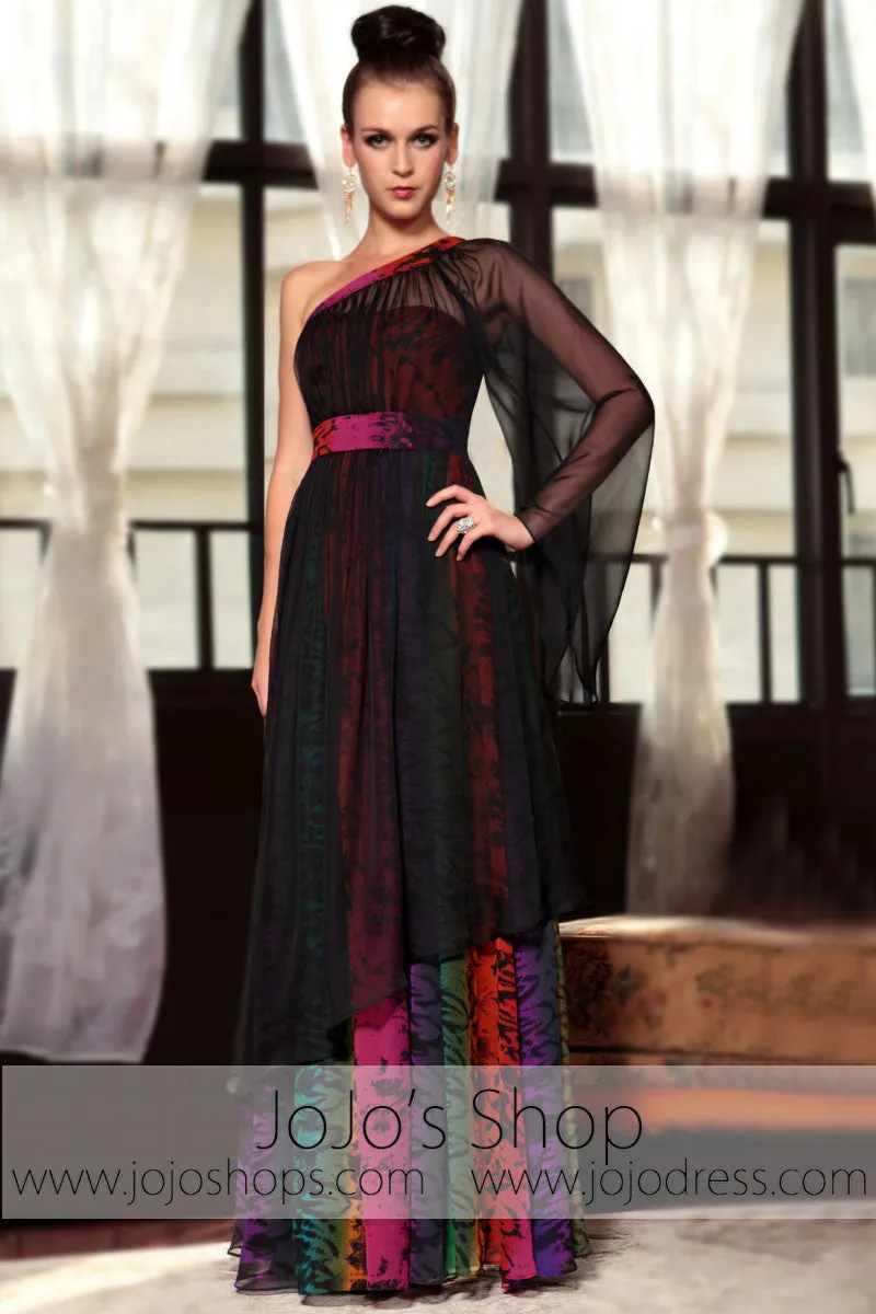 Black Multicolor One Shoulder Grecian Prom Evening Formal Dress DQ830861