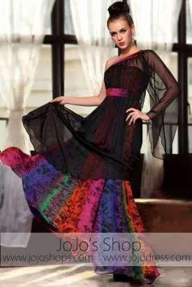 Black Multicolor One Shoulder Grecian Prom Evening Formal Dress DQ830861