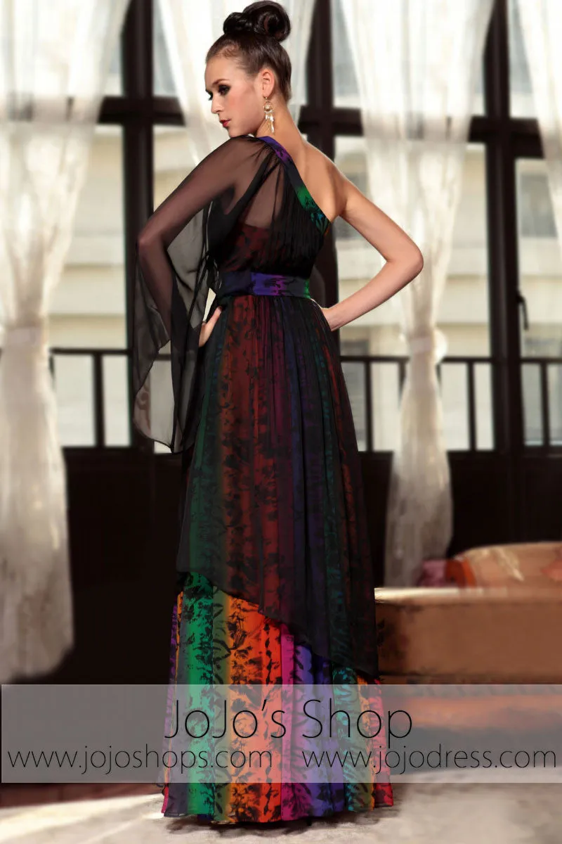 Black Multicolor One Shoulder Grecian Prom Evening Formal Dress DQ830861