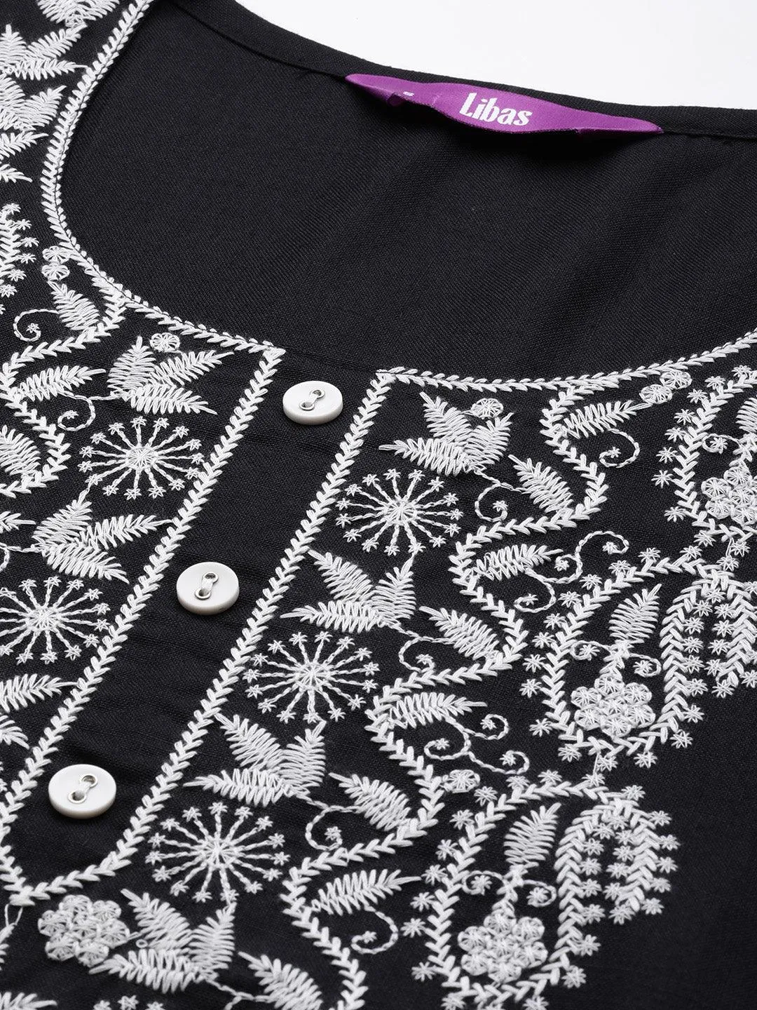 Black Yoke Design Cotton Straight Kurta