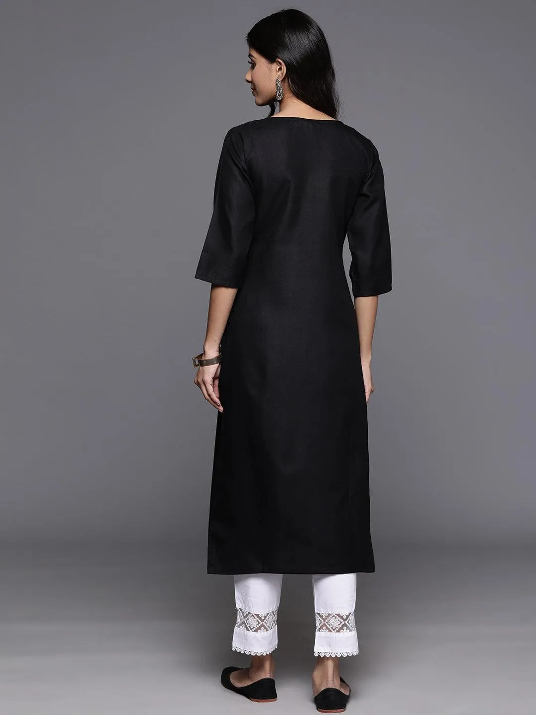 Black Yoke Design Cotton Straight Kurta