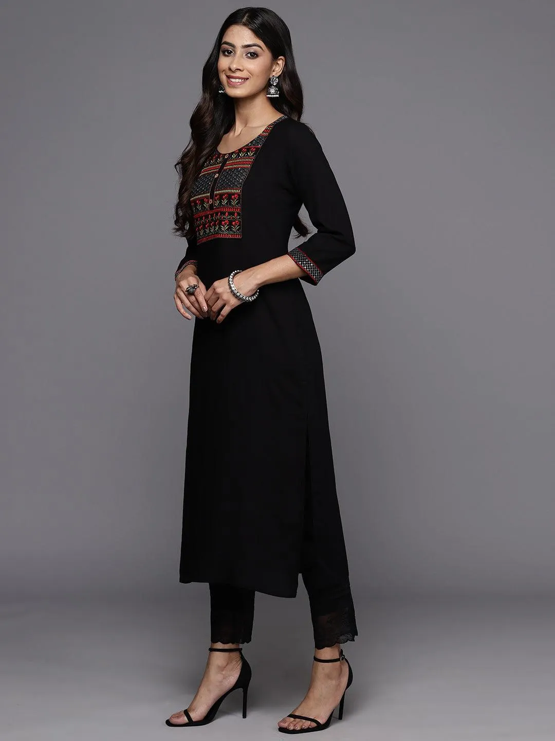 Black Yoke Design Rayon Straight Kurta