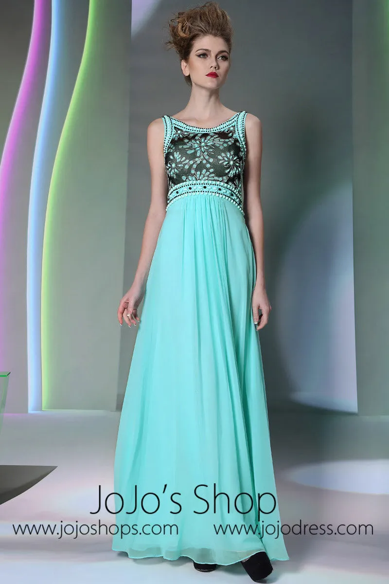Blue Empire High Waist Formal Prom Evening Dress DQ830977