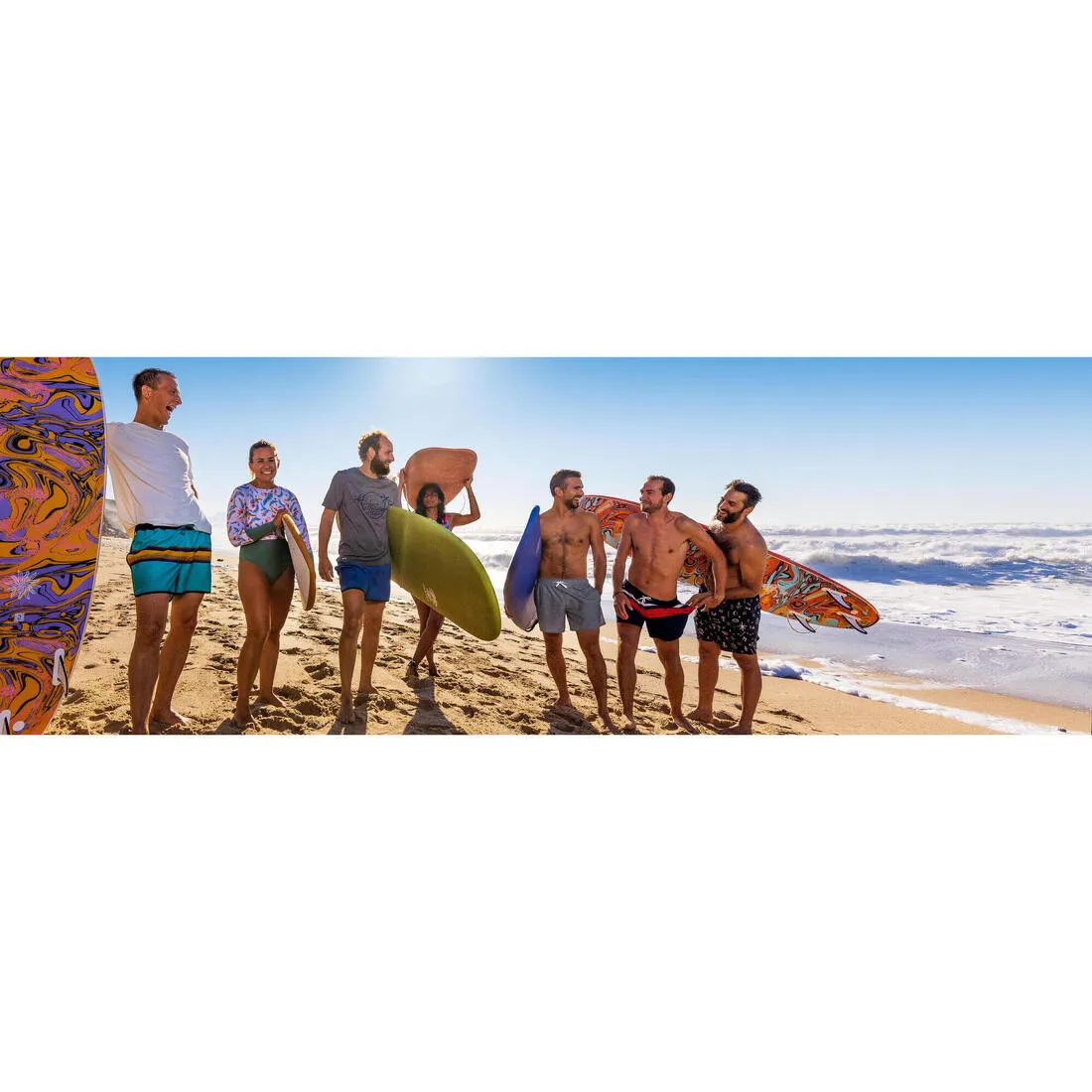 Boardshort surf 100 short SUNSTRIPEGREEN