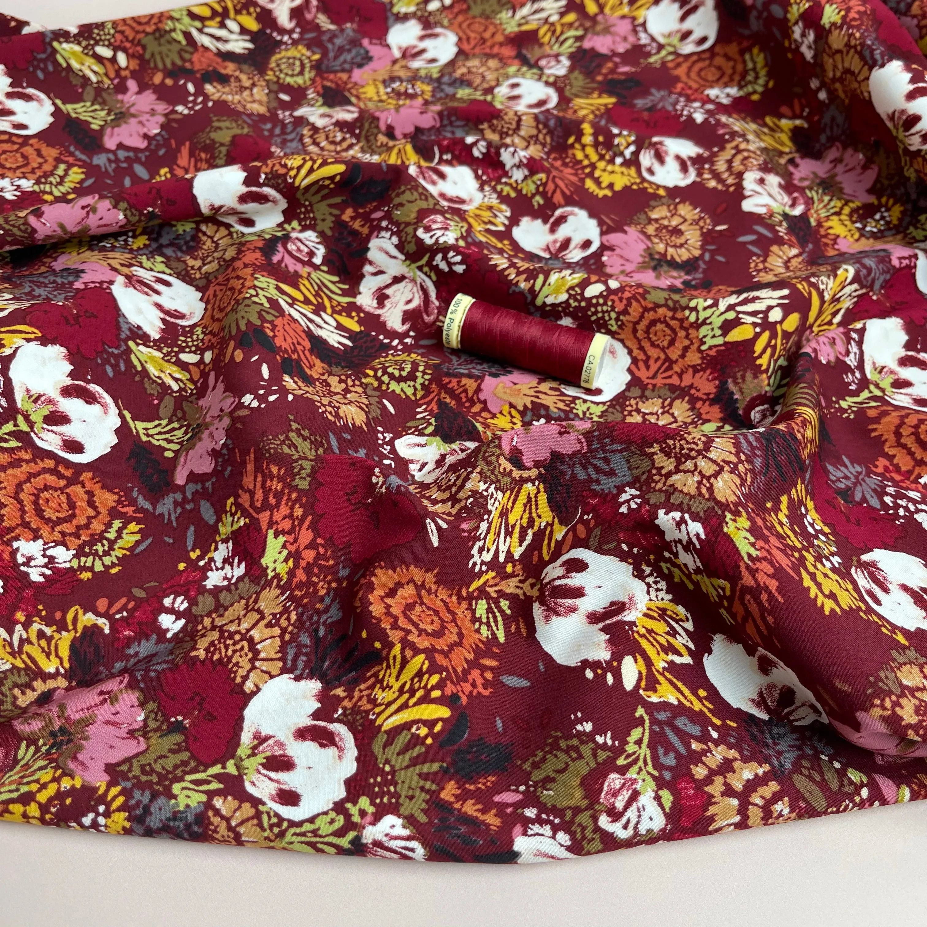 Botany on Burgundy Stretch Viscose Poplin Fabric