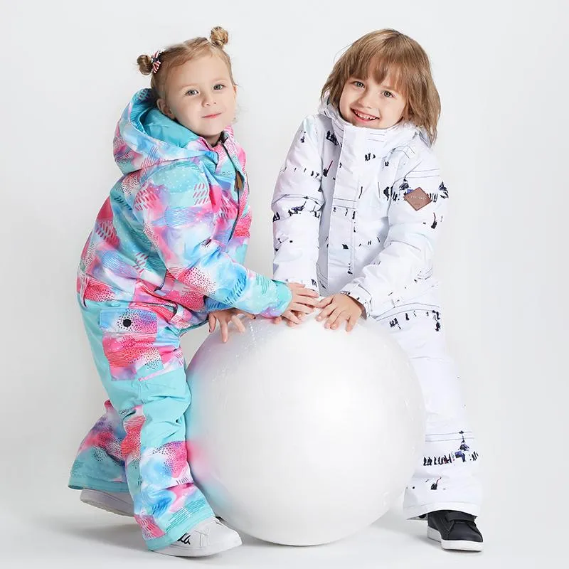 Boy & Girls Unisex Waterproof Colorful Winter Cuty Ski Suit One Piece Snowsuits