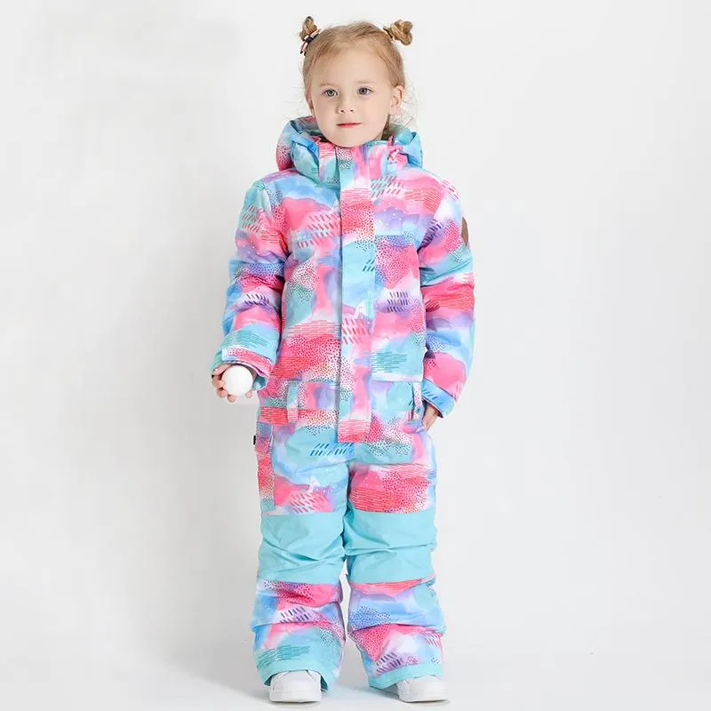 Boy & Girls Unisex Waterproof Colorful Winter Cuty Ski Suit One Piece Snowsuits