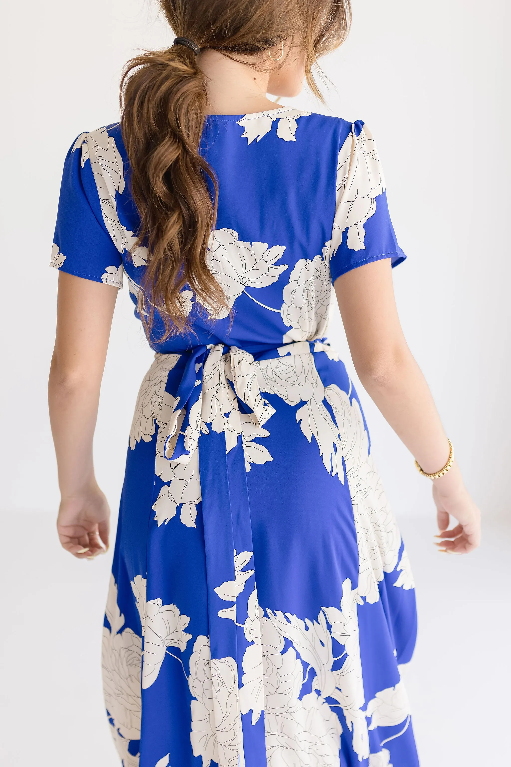 Cameron Short Sleeve Floral Print Wrap Maxi Dress Blue