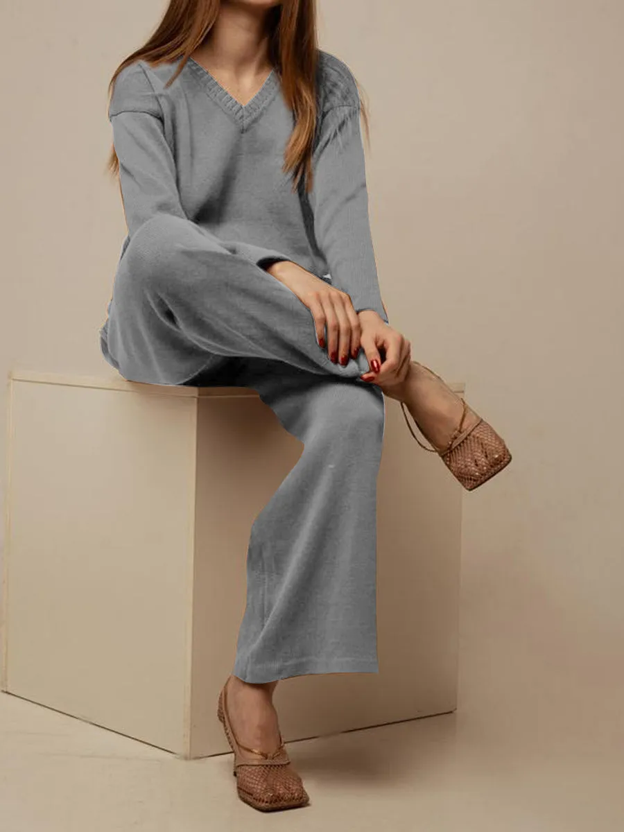 Casual Loose V-neck Long-sleeved Autumn and Winter Suit