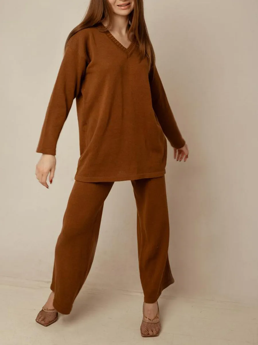 Casual Loose V-neck Long-sleeved Autumn and Winter Suit