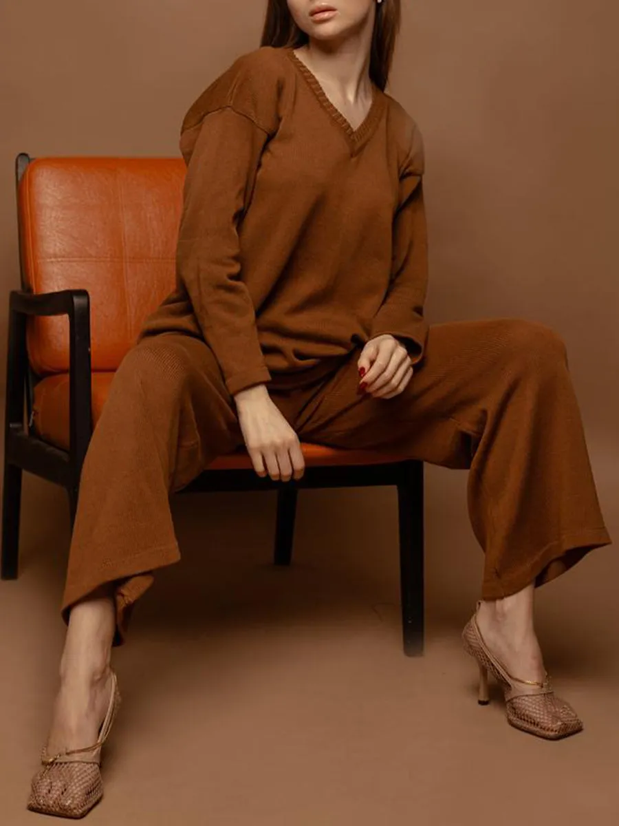 Casual Loose V-neck Long-sleeved Autumn and Winter Suit