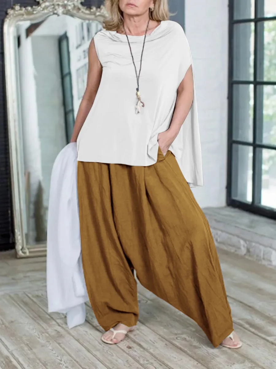 Casual Sleeveless Pleated Round Neck Women'S Suit